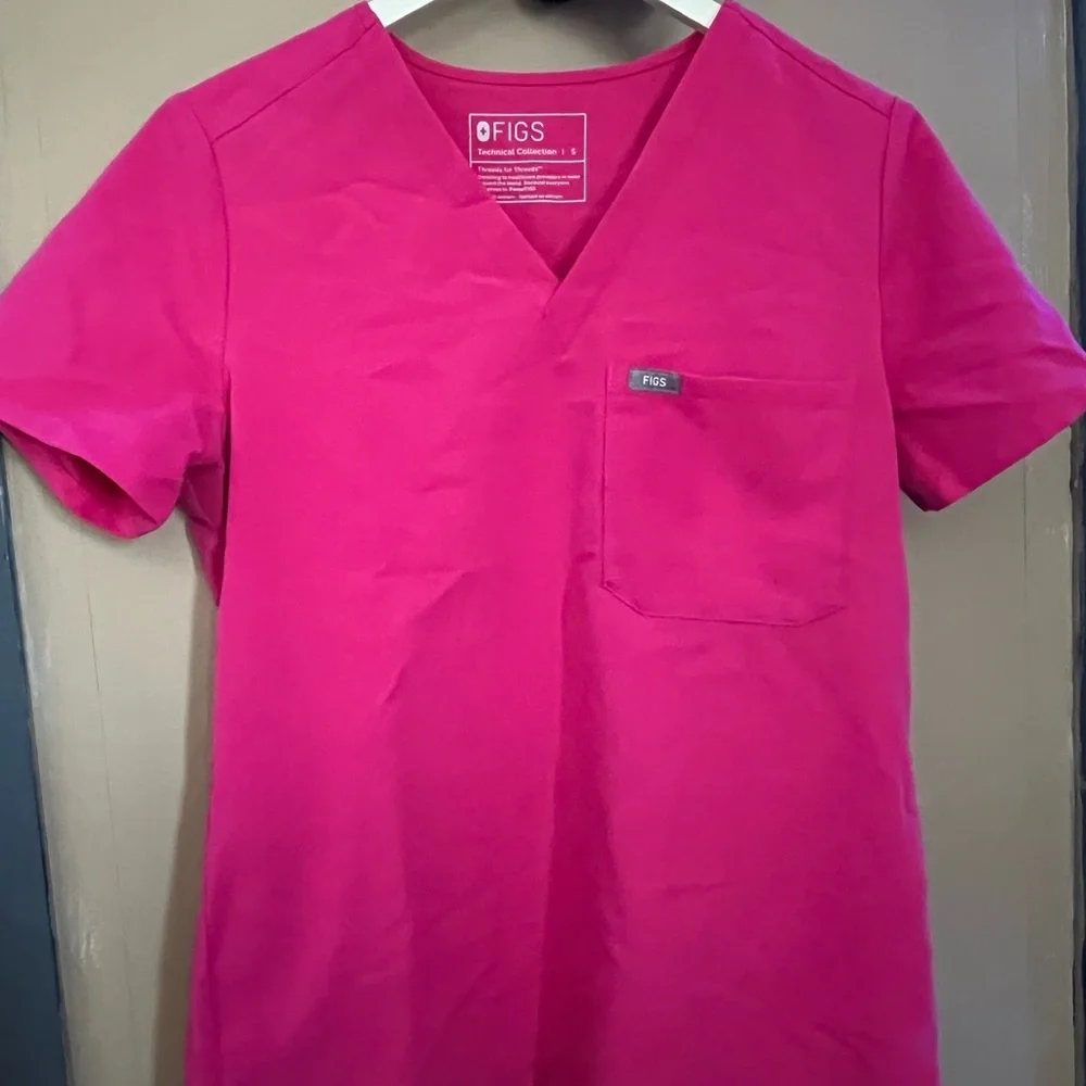 Figs Raspberry V-Neck Scrub Top - Picture 1 of 2
